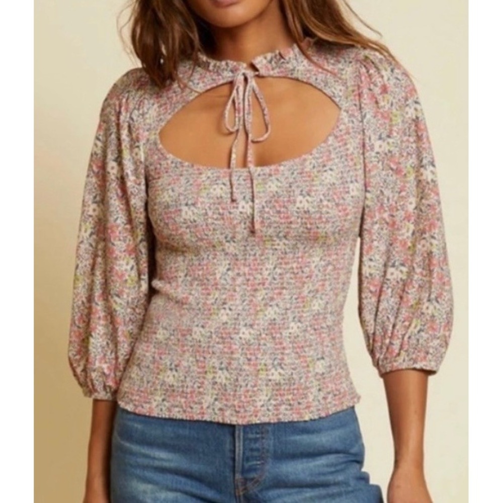 Nation LTD Abrielle Femme Cut-Out Top Womens Medium Multi Floral Pima Cotton